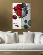 Yarı Kırmızı Yarı Siyah-Beyaz Gül Temperli Cam Tablo - Görsel 5