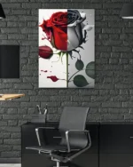 Yarı Kırmızı Yarı Siyah-Beyaz Gül Temperli Cam Tablo - Görsel 6