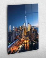 New York Gece Şehir Manzarası Temperli Cam Tablo