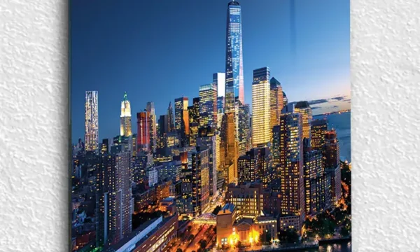 New York Gece Şehir Manzarası Temperli Cam Tablo