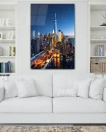 New York Gece Şehir Manzarası Temperli Cam Tablo - Görsel 2