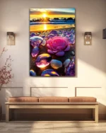 Gün Batımında Kristal Taşlar ve Çiçek Temperli Cam Tablo - Görsel 3