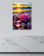 Gün Batımında Kristal Taşlar ve Çiçek Temperli Cam Tablo - Görsel 4