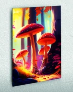Büyülü Ormanda Dev Mantarlar Temperli Cam Tablo