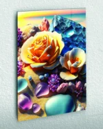 Kristal Çiçekler ve Renkli Taşlar Temperli Cam Tablo