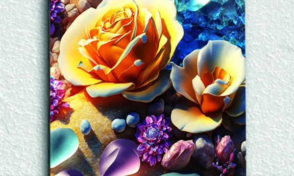 Kristal Çiçekler ve Renkli Taşlar Temperli Cam Tablo