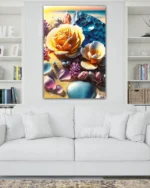 Kristal Çiçekler ve Renkli Taşlar Temperli Cam Tablo - Görsel 2