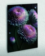 Mor Işıltılı Çiçekler Temperli Cam Tablo