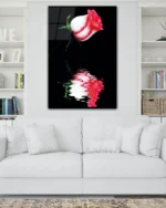 Yansımalı Pembe Gül Temperli Cam Tablo - Görsel 2