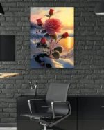 Karlı Gül ve Gün Batımı Temperli Cam Tablo - Görsel 6