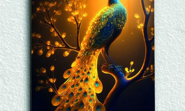 Altın Işıklı Tavus Kuşu Temperli Cam Tablo