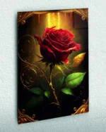 Altın Çerçeveli Kırmızı Gül Temperli Cam Tablo