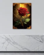 Altın Çerçeveli Kırmızı Gül Temperli Cam Tablo - Görsel 4