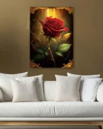 Altın Çerçeveli Kırmızı Gül Temperli Cam Tablo - Görsel 5