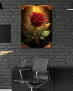 Altın Çerçeveli Kırmızı Gül Temperli Cam Tablo - Görsel 6