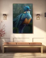 Tropikal Mavi Kuş Temperli Cam Tablo - Görsel 3