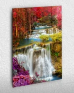 Renkli Ormanda Şelale Manzarası Temperli Cam Tablo