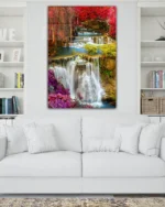 Renkli Ormanda Şelale Manzarası Temperli Cam Tablo - Görsel 2