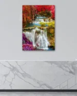 Renkli Ormanda Şelale Manzarası Temperli Cam Tablo - Görsel 4