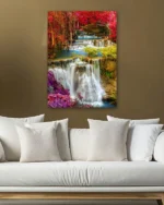 Renkli Ormanda Şelale Manzarası Temperli Cam Tablo - Görsel 5