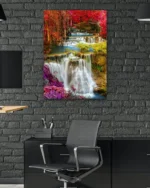 Renkli Ormanda Şelale Manzarası Temperli Cam Tablo - Görsel 6