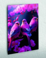 Pembe Kuşlar ve Kiraz Çiçekleri Temperli Cam Tablo