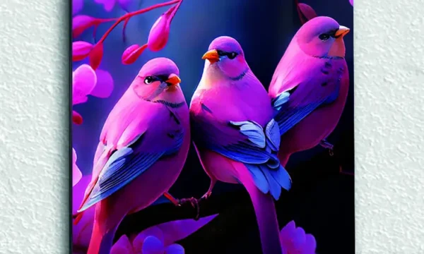 Pembe Kuşlar ve Kiraz Çiçekleri Temperli Cam Tablo