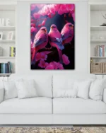 Pembe Kuşlar ve Kiraz Çiçekleri Temperli Cam Tablo - Görsel 2