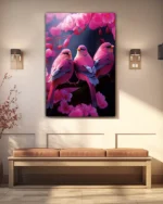 Pembe Kuşlar ve Kiraz Çiçekleri Temperli Cam Tablo - Görsel 3