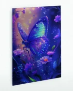 Gece Parlayan Mavi Kelebek Temperli Cam Tablo