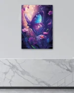 Gece Parlayan Mavi Kelebek Temperli Cam Tablo - Görsel 4