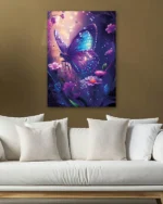 Gece Parlayan Mavi Kelebek Temperli Cam Tablo - Görsel 5