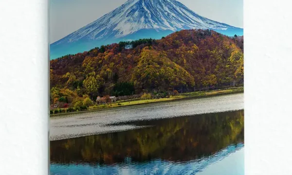 Fuji Dağı ve Göl Yansıması Temperli Cam Tablo
