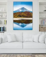 Fuji Dağı ve Göl Yansıması Temperli Cam Tablo - Görsel 2
