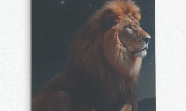 Yıldızlı Gökyüzünde Aslan Temperli Cam Tablo