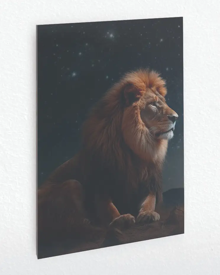 DDOG186_1-1.webp Yıldızlı Gökyüzünde Aslan Temperli Cam Tablo - Görsel 1