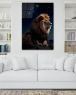 Yıldızlı Gökyüzünde Aslan Temperli Cam Tablo - Görsel 2