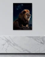 Yıldızlı Gökyüzünde Aslan Temperli Cam Tablo - Görsel 4