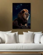 Yıldızlı Gökyüzünde Aslan Temperli Cam Tablo - Görsel 5