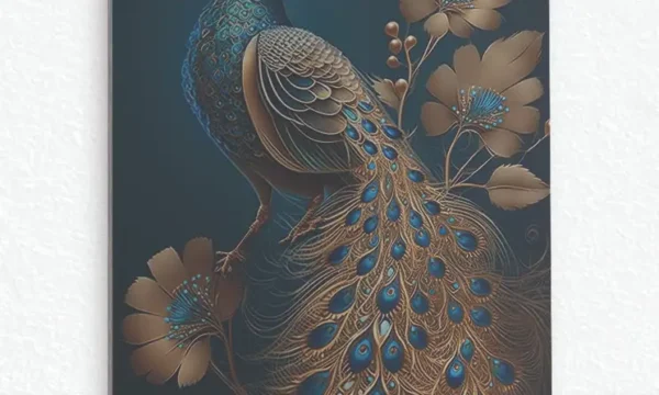 Altın Detaylı Tavus Kuşu Temperli Cam Tablo