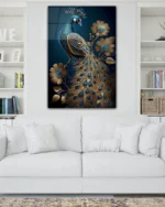 Altın Detaylı Tavus Kuşu Temperli Cam Tablo - Görsel 2