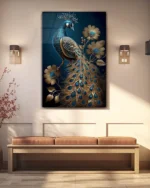 Altın Detaylı Tavus Kuşu Temperli Cam Tablo - Görsel 3