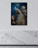 Altın Detaylı Tavus Kuşu Temperli Cam Tablo - Görsel 4