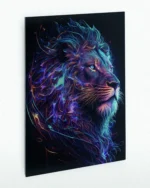 Neon Işıklı Aslan Temperli Cam Tablo