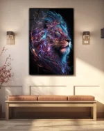 Neon Işıklı Aslan Temperli Cam Tablo - Görsel 3