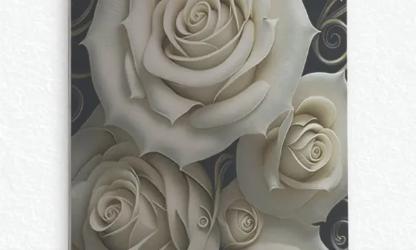 Krem Rengi Güller Temperli Cam Tablo