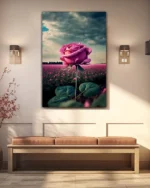 Gül Bahçesi ve Gökyüzü Manzaralı Pembe Gül Temperli Cam Tablo - Görsel 3