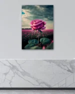 Gül Bahçesi ve Gökyüzü Manzaralı Pembe Gül Temperli Cam Tablo - Görsel 4