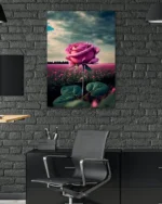 Gül Bahçesi ve Gökyüzü Manzaralı Pembe Gül Temperli Cam Tablo - Görsel 6