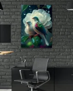 Beyaz Çiçek Üzerinde İki Güvercin Temperli Cam Tablo - Görsel 6